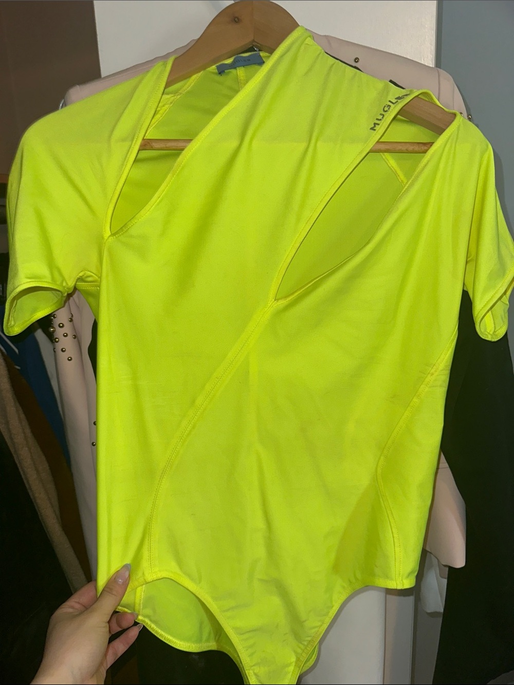 Worn once! Mugler Neon Yellow Cutout Bodysuit Top